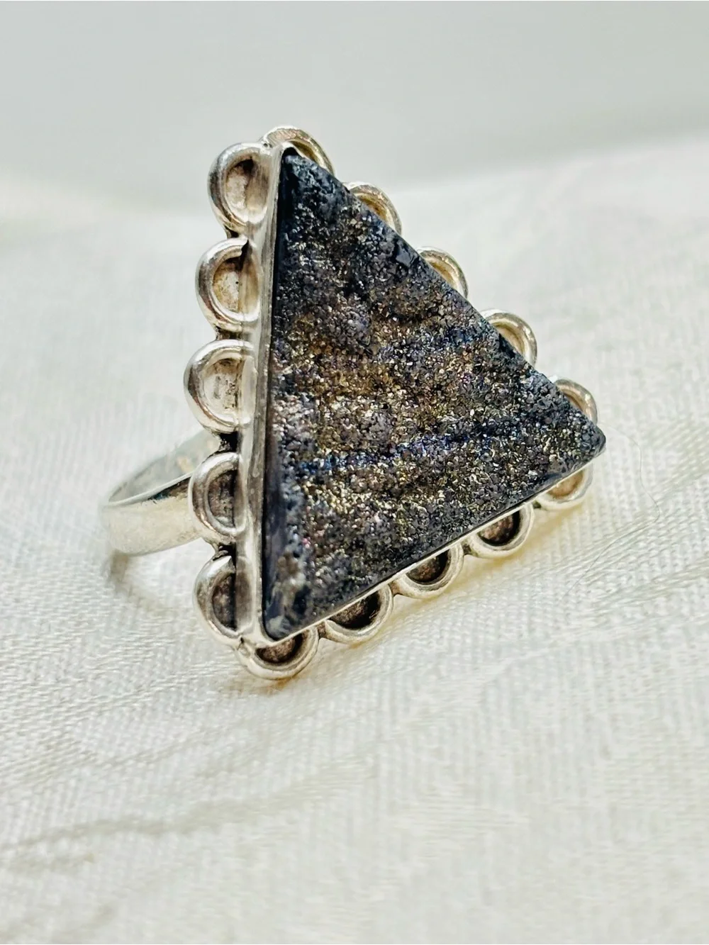 DruzyTriangle Sterling Silver Ring Size 9